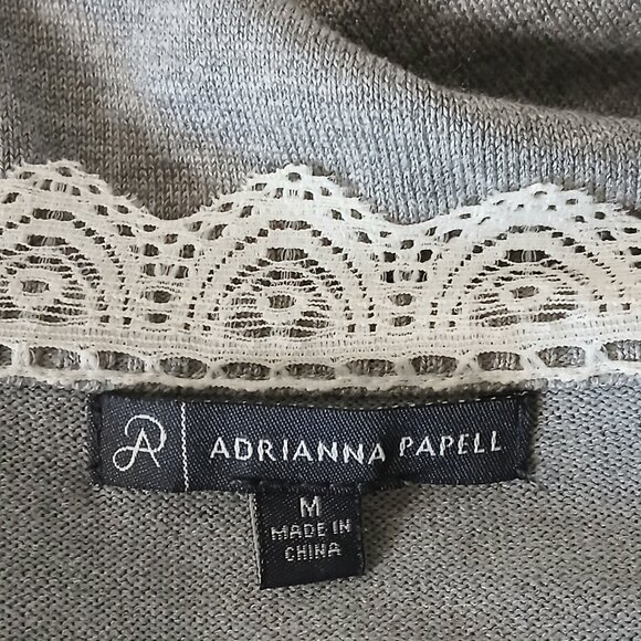 Adrianna Papell Sweater M Lace Trim Feminine V-Neck Gray Viscose - Picture 9 of 11